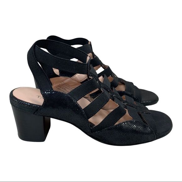 Taryn Rose Reesa Cage Snakeskin Embossed Black Strappy Leather Sandals 6 - Picture 1 of 9